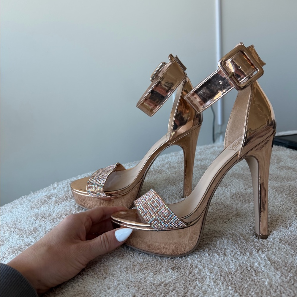 Speed Limit 98 Shimmering Gold Platform Heels